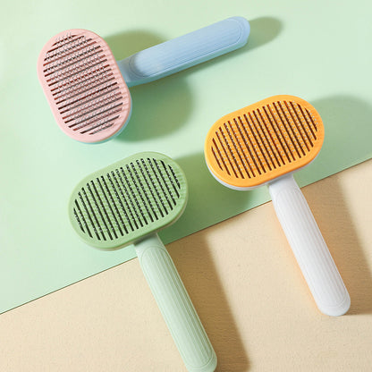 Pet cat self-cleaning hairbrush